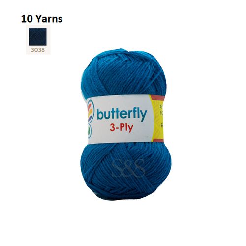 3Ply 10 Yarns Blue Shade 3038