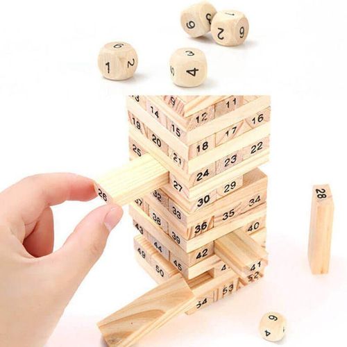 54PCS Wooden Jenga Blocks Stacking Tower Game Tumbling Block Balance Game Educational Family Board Game for Kids & Adults