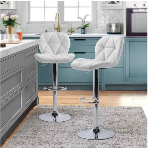 One piece of Modern White Faux Leather Adjustable Bar Stools - Set of 2 Diamond Tufted Counter Chairs