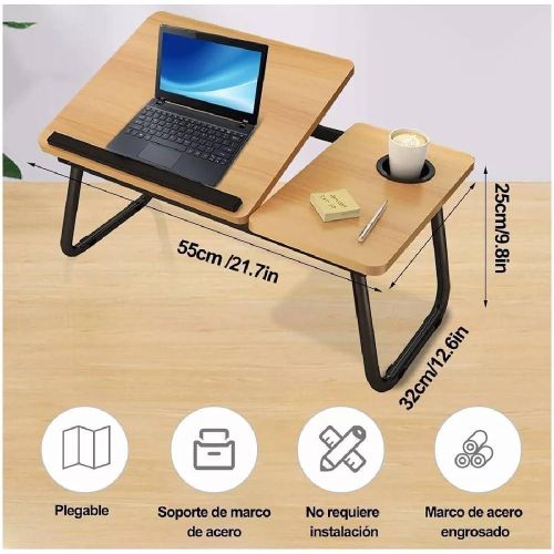 Wooden Adjustable Foldable Laptop & Study Table with Cup Slot 5 Level Tilt, Steel Frame