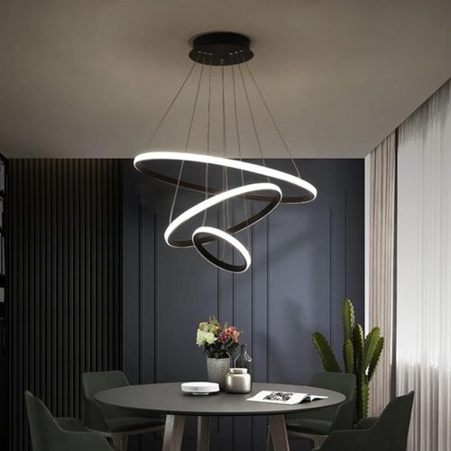 Modern luxury 3 rings chandelier hanging pendants light minimalist ceiling lights living room warm light decor lights, aluminum LED hanging lights warm white hanging lights