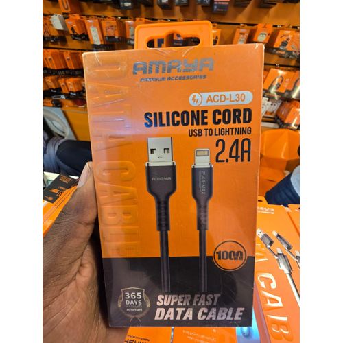 ACD-L30 Black 100cm Lightning Data Transfer Cable USB to Lightning 2.4A Flexible Silicone Cord