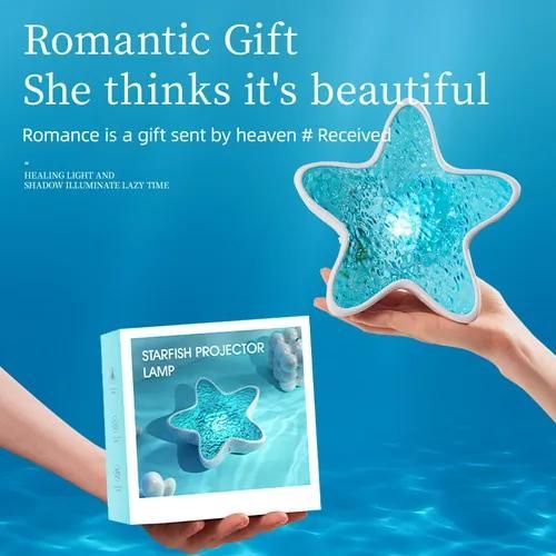 Starfish Ocean Projection Lamp, Romantic Water Ripple Night Light, Ocean Wave Projector Light, 7 Colors LED Sea Star Lamp, for Room Decor, Ambient Mood Lighting