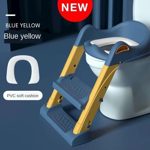 Folding Ladder Toilet Trainer With Ladder And PU Pad - Blue