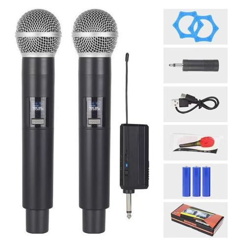 A two-in-one wireless microphone system, dual-channel, suitable for parties and other occasions.