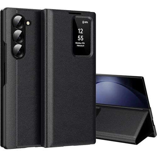for Samsung Galaxy Z Fold 5 with Smart Small Screen View, S-View Wallet Phone Case, for Samsung Fold 5 Case Smart Window Cover, Smart Flip Leather Protective Cover for Samsung Z Fold5 Black