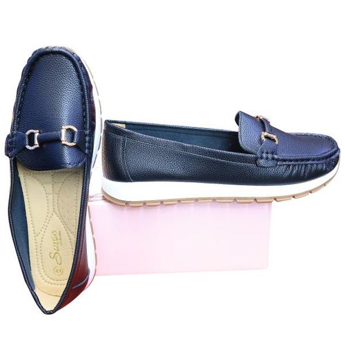 DD016-Black Loafer Ladies Shoes Classic Round-Toe Slip-On Comfort PU Flats Sizes 37-42