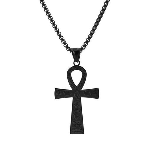 Retro Stainless Steel Cross Pendant Ancient Egyptian Aymbols Hip-hop Titanium Steel Necklace For men and women