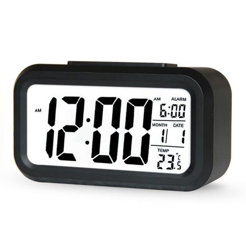 Travel Digital Alarm Clock, Battery Operated with Indoor Temperature, Desk Small Clock,Snooze Model,12/24H Display for Bedrooms Heavy Sleepers Kids Travel Bathroom (Black)