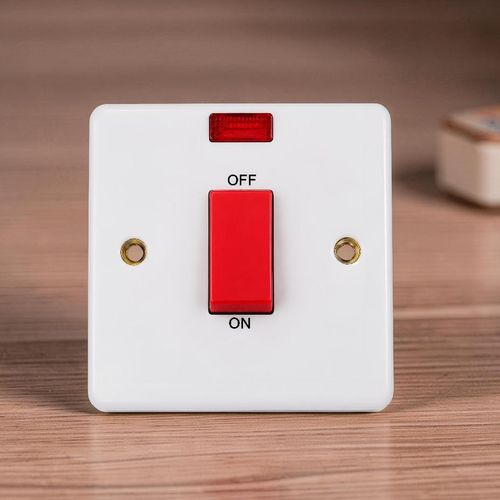 Premium 45A Double Pole Shower Isolator Switch with Red Illuminated Indicator