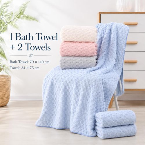 Soft Absorbent Bath Towel Set, 1 Bath Towel 70×140cm + 2 Hand Towels 34×75cm, Skin-Friendly Quick Dry Towels for Home Bathroom
