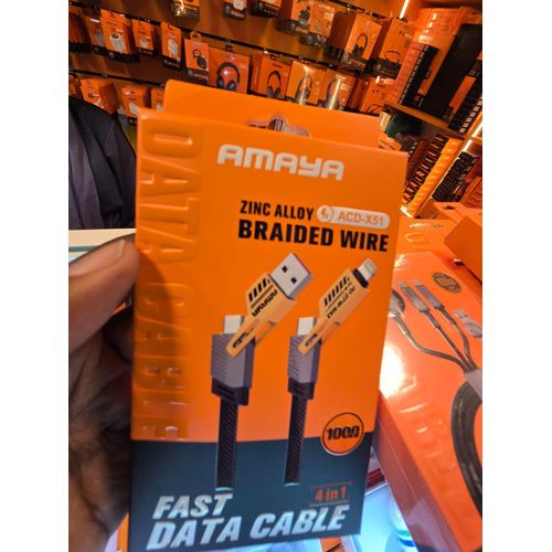 ACD-X51 4-in-1 Premium Multi-Device Braided Charging Cable Zinc Alloy Housing Fast Data Transfer 1 Meter