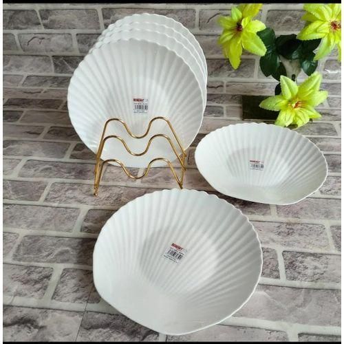Elegant White Scallop-Edged Ceramic Plate Set 6-Piece Dinnerware