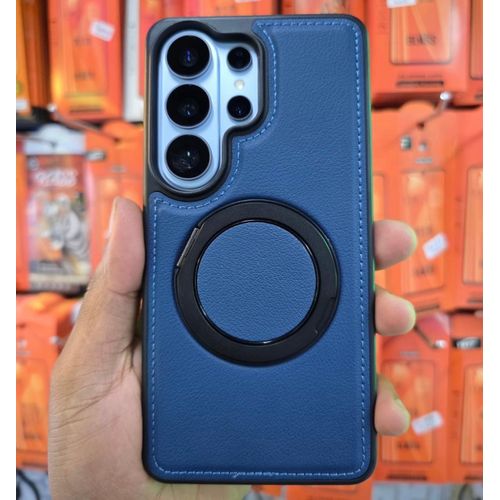 Leather case for Samsung s26 which supports wireless charging and has a rotating ring stand