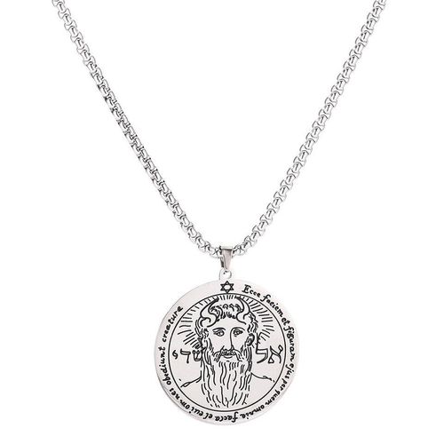 Vintage Solomon Round Pendant Necklace Magical Blessed Amulet Stainless Steel Necklace