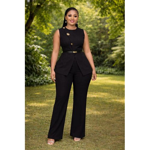 Ladies ClassyTwo-Piece black Matching Set Top and Trouser