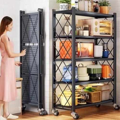 5 Tiers Foldable Movable Kitchen Multipurpose Storage Rack BLACK