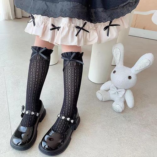 Lolita Socks Japanese Girls Silk Stockings Lace Bunching Cute Womens Korean-Style Children Heart Mid-Calf Ruffle Kawaii SocksOver 3 Years Old