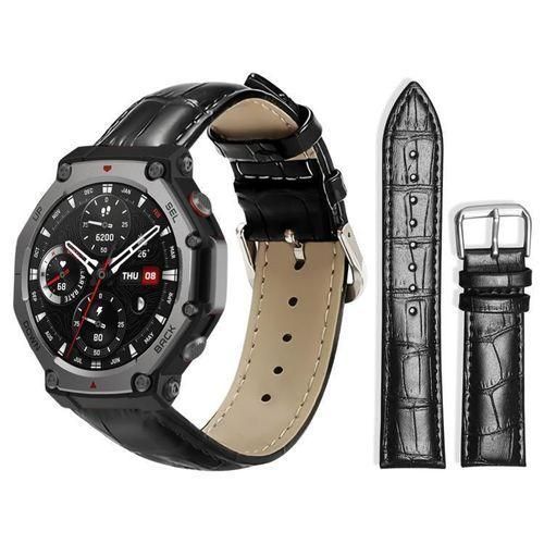 T-Rex3 22mm xDfind Bamboo Texture Pin Buckle Leather Watch BandSTRAPBlack