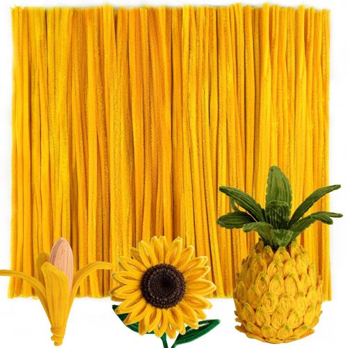 100 Piecesyellow Pipe Cleaners,Thick Fluffy Chenille Stems, Pipe Cleaner Crafts for Arts & Crafts, Perfect for Making Animals, Flowers, and...