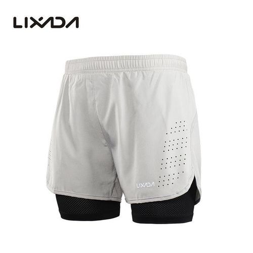 Lixada Mens Running Shorts Quick Dry Breathable With Liner - Light Grey