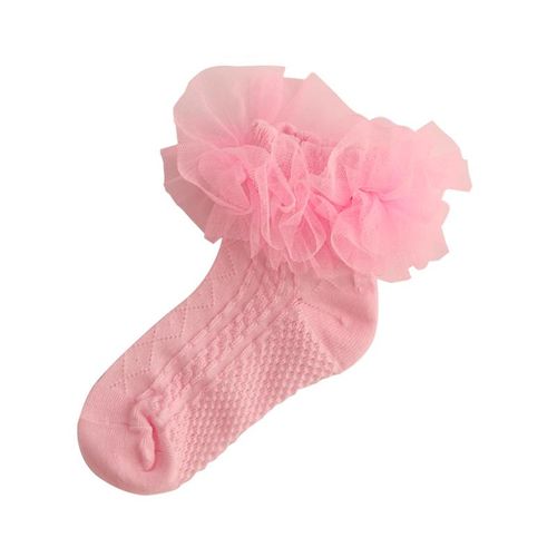Pink Flounces Cotton Socks Girl Children Socks Baby Socks Big Petals Princess Socks White Dance Socks6-8 Years