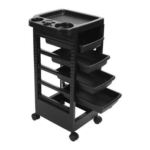 Multilevel black beauty salon trolley with 5 drawers