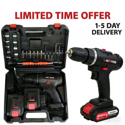LAISHID 21V Cordless Drill Set with Box, 21V Max Power Electric Drill with 1 & 2 Batteries & Drill Bits, drilling machine Kit,drilling toolset,drill machine