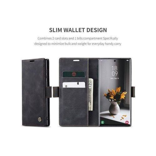 Caseme Black Soft Leather Wallet Flip Cover Case For Samsung Galaxy S23 Ultra 5G