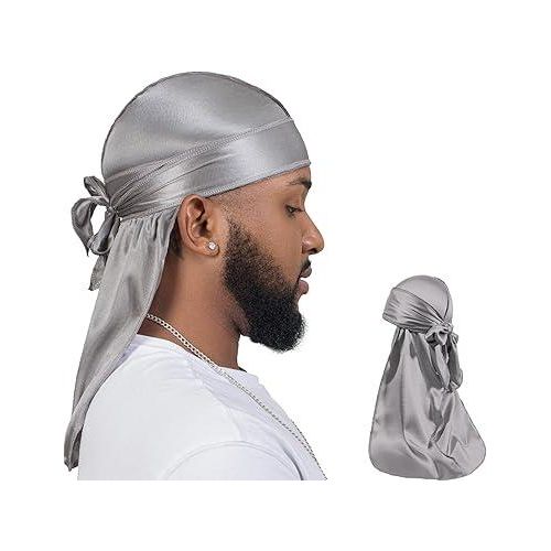 2 Pieces Silky Durag Pack for Men Women Waves, Premium Satin Deluxe Du-rag