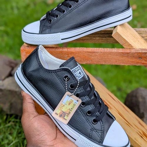 Canvas black white leather shoe