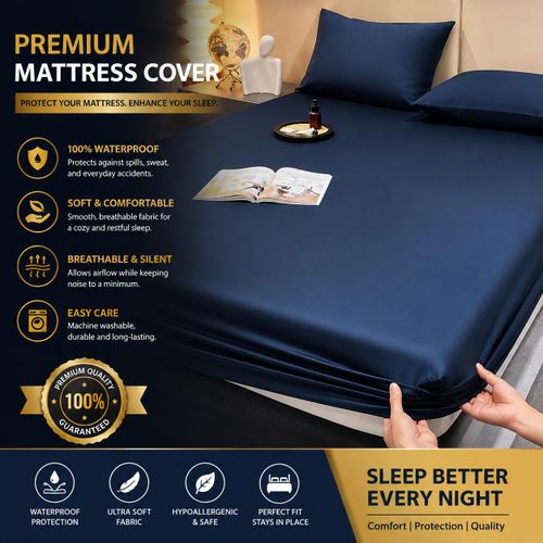 Navy blue Waterproof Fitted sheet/Bamboo Matress protector Bed cover with elastic Band Terry Cloth Hypoarllergenic* 100% Waterproof
