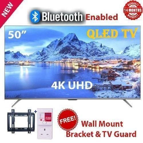 HTC5088QFS 50INCH QLED TV BLUETOOTH FRAMELESS 4K UHD SMART ANDROID TV DIGITAL TV ICAST SCREEN MIRRORING BLUETOOTH CONNECTIVITY Wi-Fi CONNECTIVITY INBUILT DECODER15GBRAM8GB ROMMODEL 2025-14 MONHTS WARRANTYFREE WALL BRACKETTV GUARD