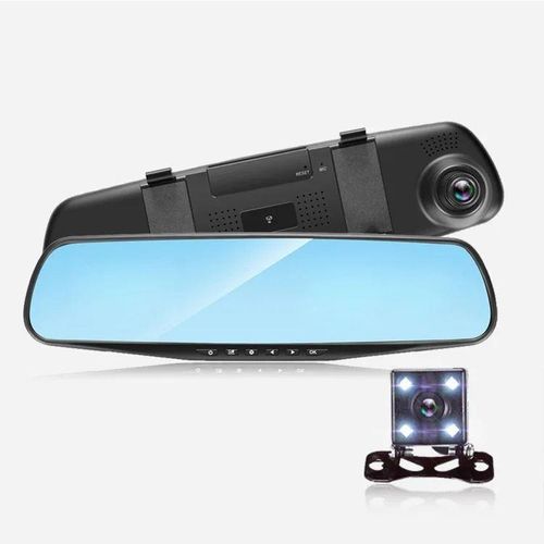 Universal Rear View Mirror Dash Cam with Waterproof Rear Camera, G-Sensor & Continuous Loop Recording