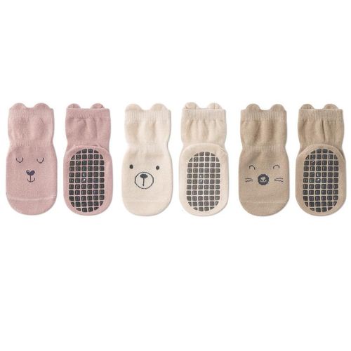 3 PairsSet Infant Baby Girls Anti-slip Socks Cotton Cartoon Toddler Girl Mid Tube Sock Children Kid Girl Indoor Rubber Sock KitM For 1-3 Years