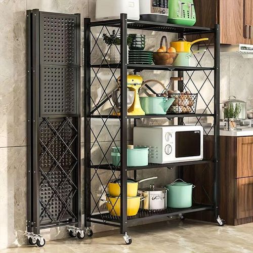 5 tier Foldable Multipurpose Rack With Shelves & Wheels/ Kitchen Rack