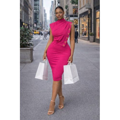 Pink long neck dress