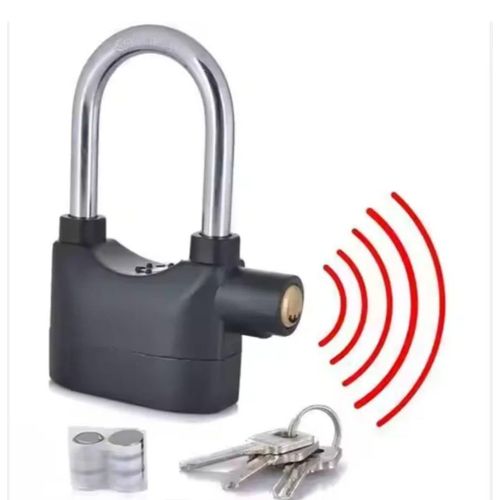 Stainless Steel Black Alarm Padlock – Motion & Shock Sensor Security Lock with 3 Keys