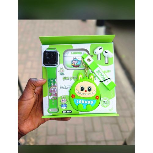 Wireless Earbuds & Smartwatch Combo (TWS-K63A) – Green Stay connected in style with the Labubu TWS-K63A 2-in-1 Combo Set,