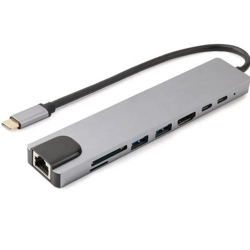 USB C Hub 8 In 1 Type C Adapter Multi Function Dock With HDMI 4K LAN RJ45 USB Ports