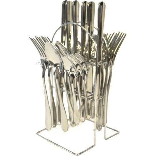 24 Pcs Stainless Steel Cutlery Set Stand - Silver