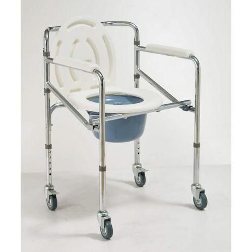 Heavy Duty Foldable Toilet Commode Chair - Adjustable Height, 300 lbs Capacity, Wheels