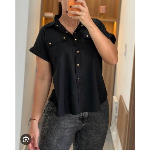 Classic Black Short Sleeve Button-Down Shirt for Women – Casual & Office Wear