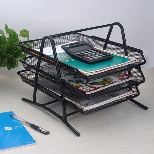 3 Tier Foldable Tray Desk Organizer File Tray, Office Files, Letter Tray, Magazine Holder Rack, Document Tray, for Home Study Room, Stationery Wire MEsh Trey