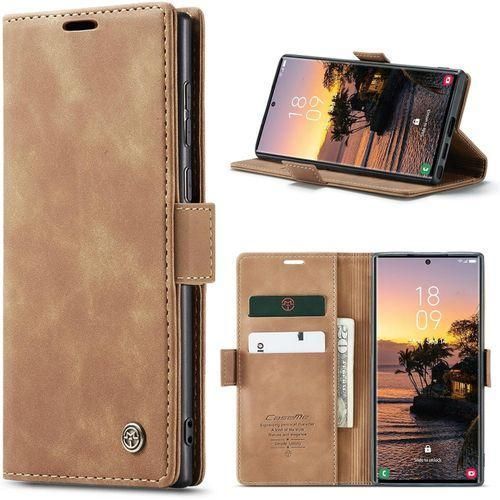 Caseme For Samsung Galaxy S22 Ultra 5G Suede PU Leather Wallet Case Flip Folio Stand View Shock-proof Book Matte PU Cover With Card/Cash Slots Kickstand Magnetic Closure
