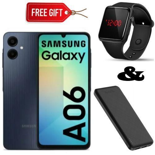 Samsung Galaxy A06, 6.7'' Display, 4GB RAM + 64GB ROM (Dual Sim) 50MP Camera, 5000mAh - Black+LEDwatch+Powerbank