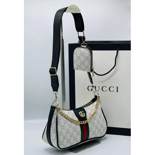 Chic 3-in-1 Monogram Hobo Bag with Contrast Trim and Clip-On Pouch