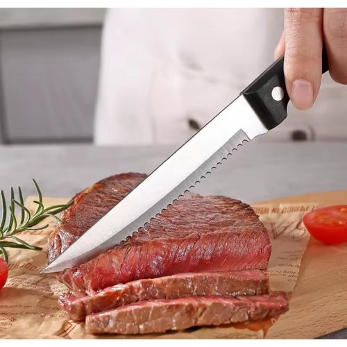 6 Piece Stainless Steel Serrated Steak Knife Set - 22cm Professional Dinner Knives
