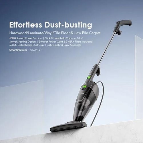 Smart Vacuum- OSV-251A Corded Vacuum Cleaner with 5m Cord cable, 500W High Speed and super Powerful Suction ,Strong Suction, Deep Clean ,Lightweight & Easy Assembly ,Effortless Cleaning