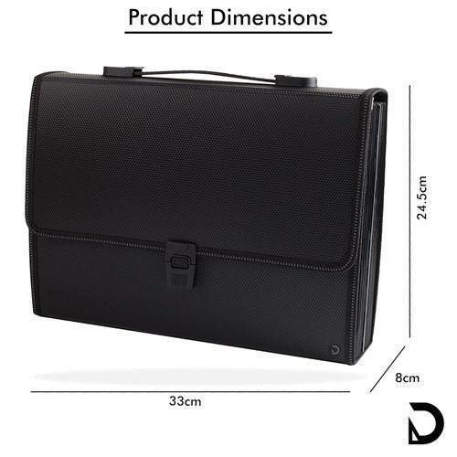 Plastic Expansion File Folder - 12 Slots, Waterproof, Black/Grey, Handle for A4 Documents